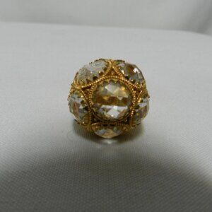 Rebecca Jewelry Glass Faux Diamond & Gold Domed large Ring made in Italy Size 7